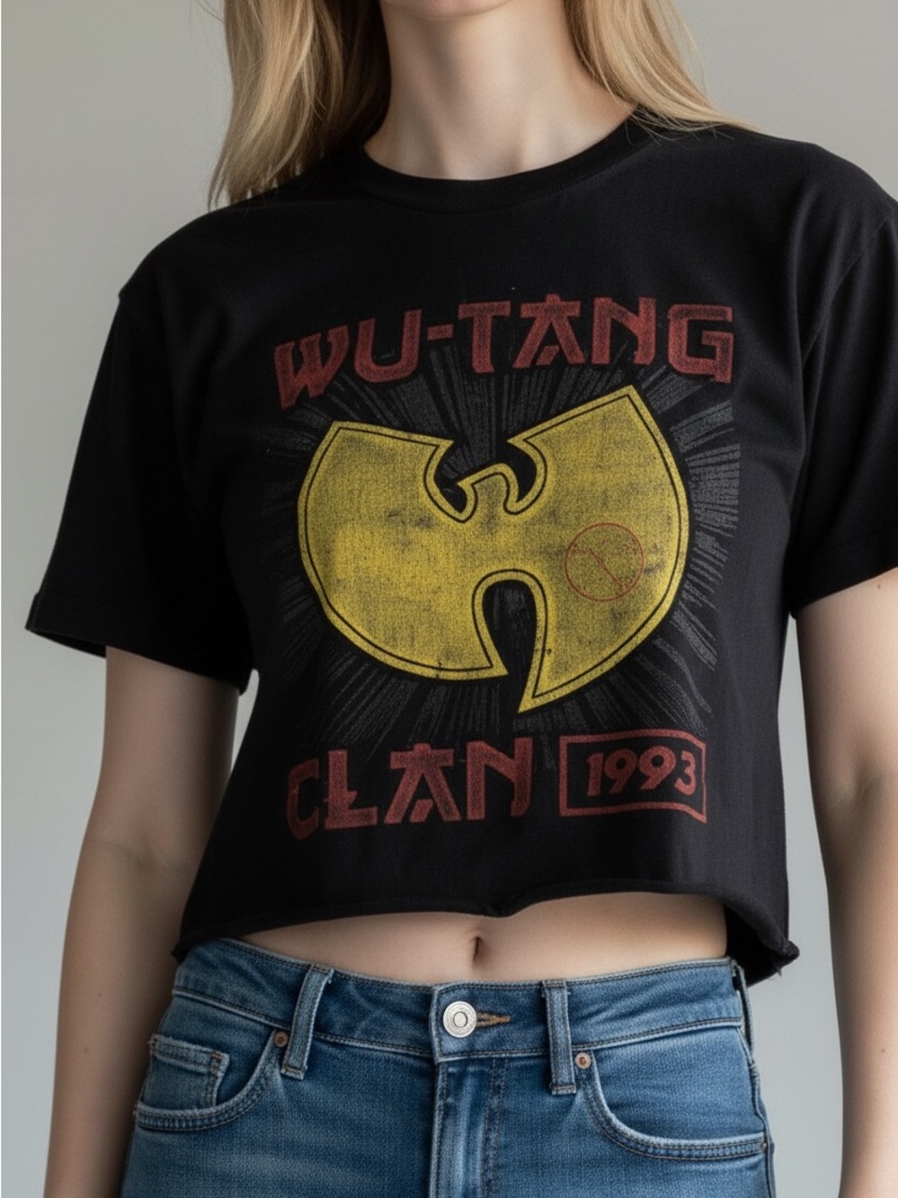 Wu-Tang Clan Black Graphic Crop Top with Yellow Logo - Picture 2 of 6